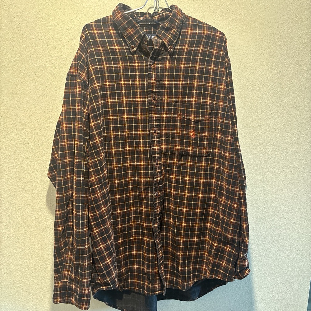Nautica heavyweight Plaid Men's Shirt - Black and Orange